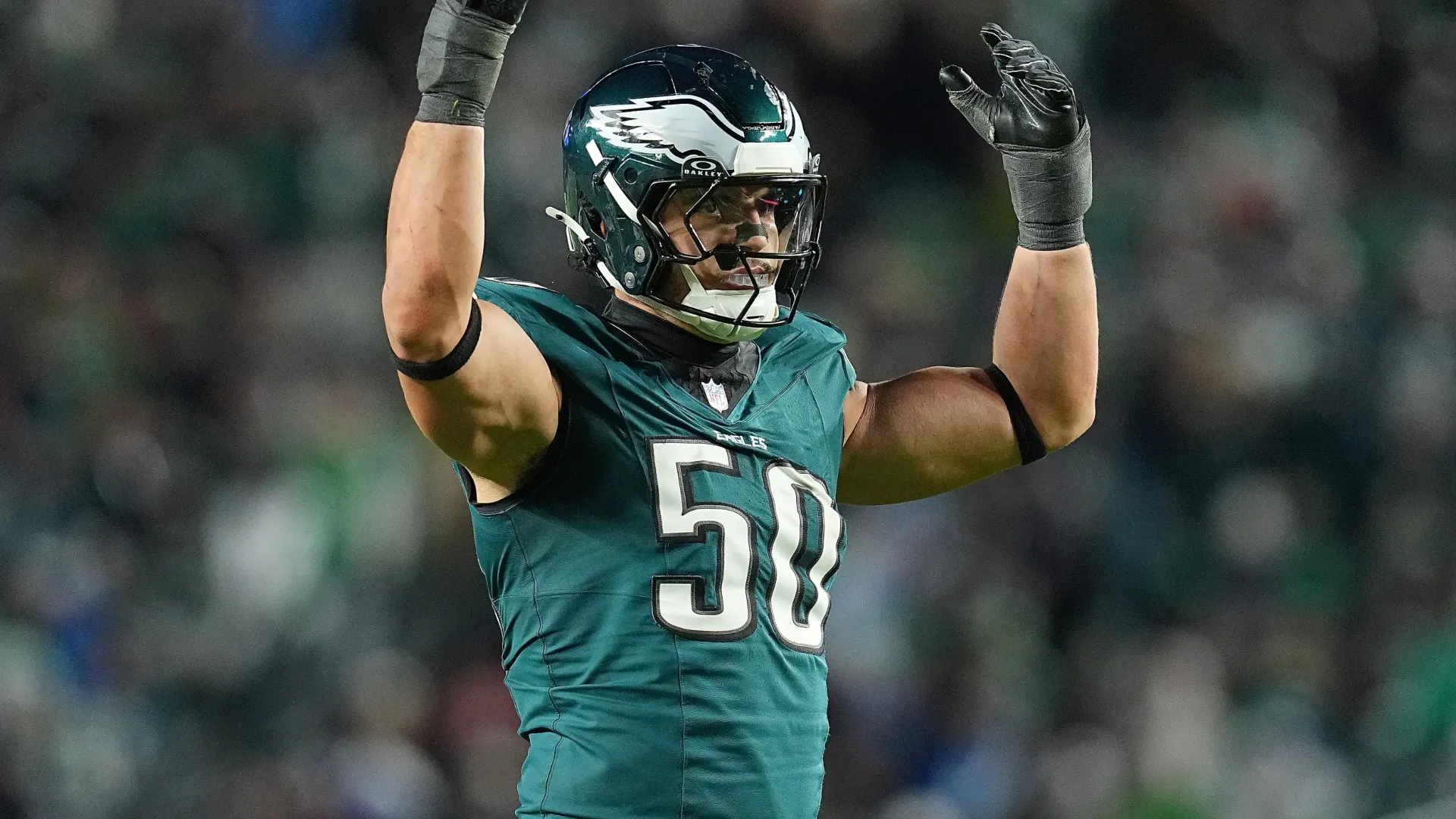 Jaelan Phillips #50 of the Philadelphia Eagles