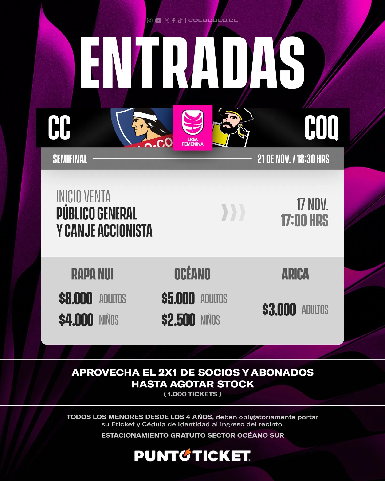 Información entradas para la semifinal vuelta. (Foto: @ColoColoFem)