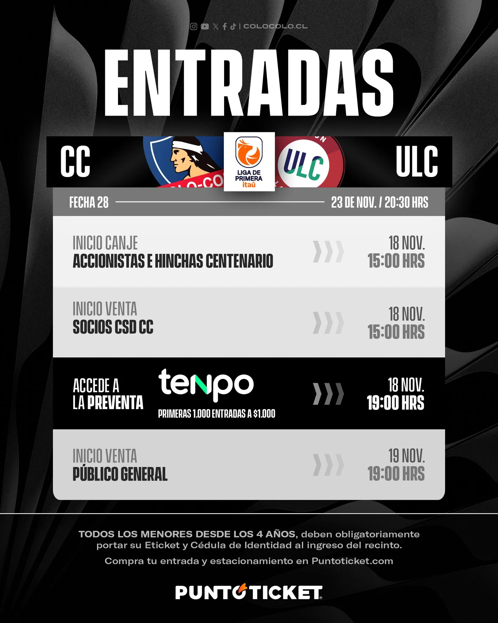 Información de entradas para el domingo. (Foto: @ColoColo)