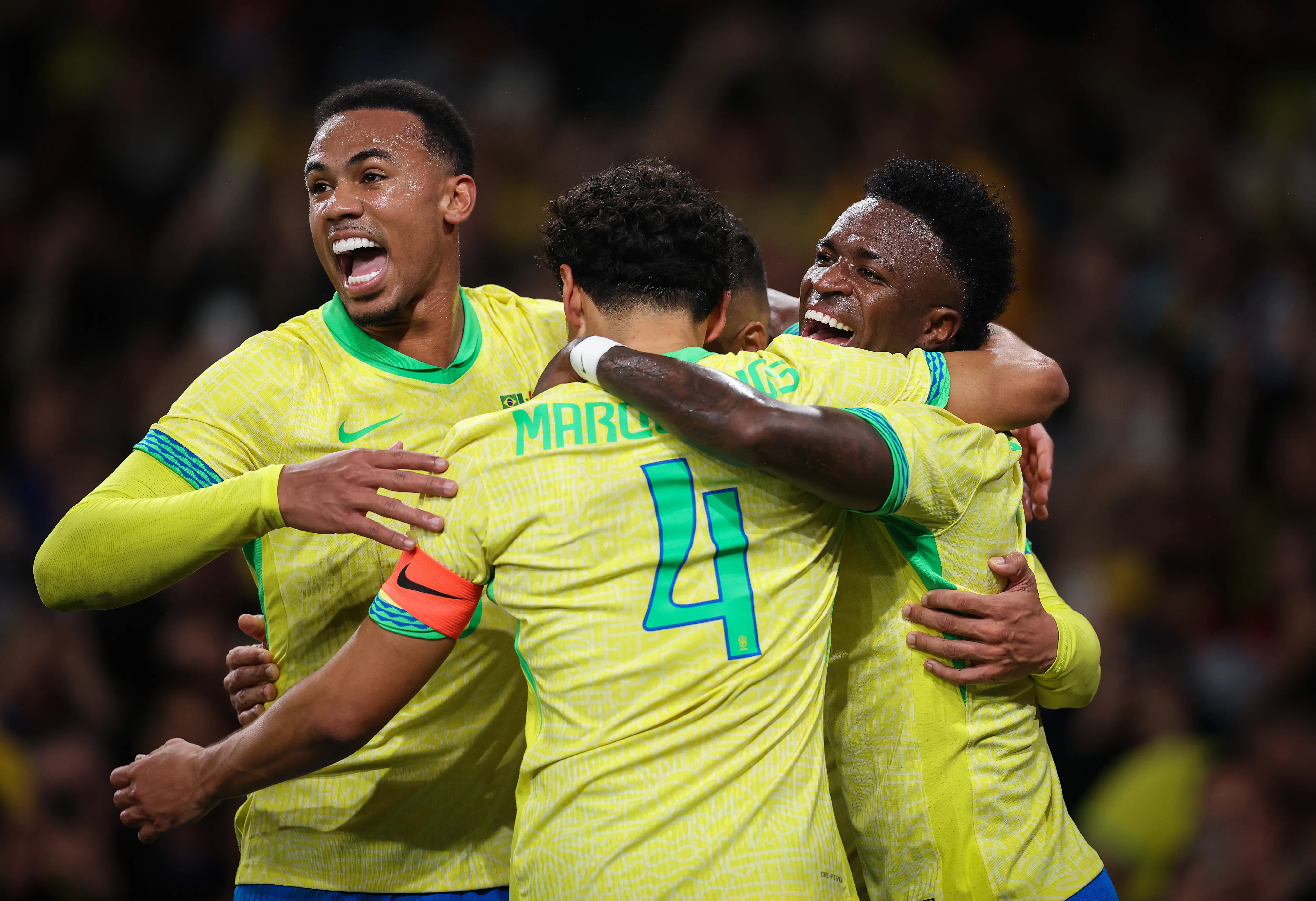 Jogadores da Seleção Brasileira. Ancelotti não terá Gabriel Magalhães, que sentiu uma lesão (Foto: Ryan Pierse/Getty Images)
