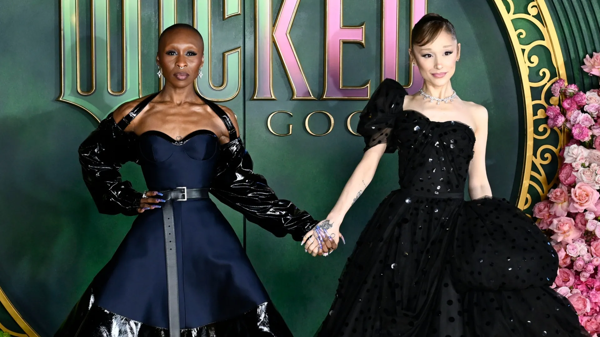 Cynthia Erivo and Ariana Grande attend the “Wicked: For Good” European Premiere in 2025. (Source: Gareth Cattermole/Getty Images)