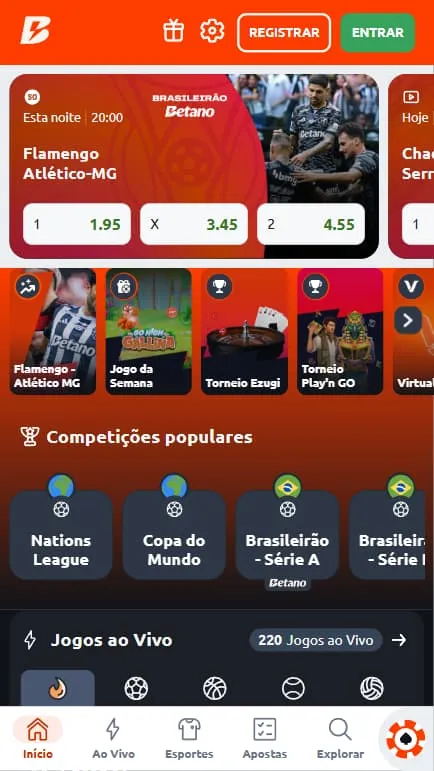 Captura de ecrã do Betano app demonstrando a plataforma.