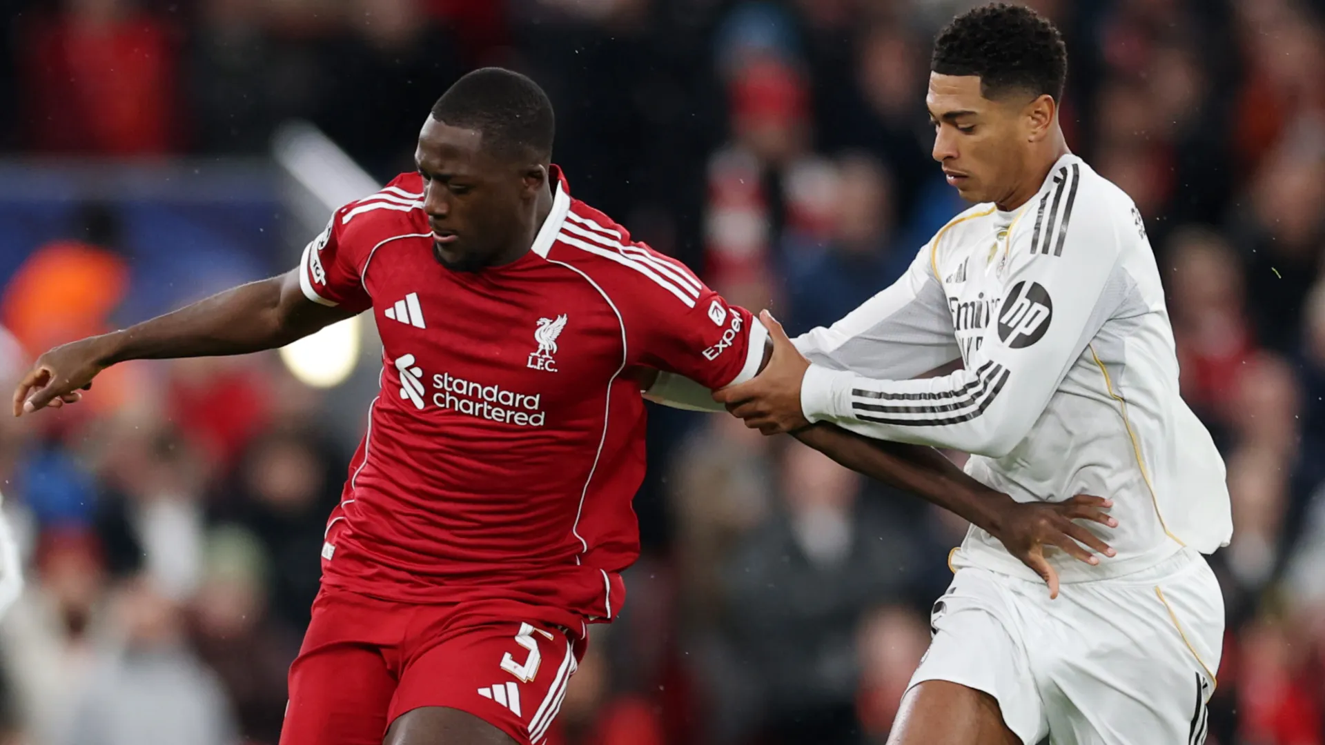 Liverpool's Ibrahima Konate and Real Madrid's Jude Bellingham