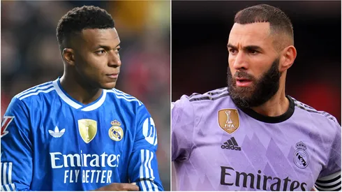Kylian Mbappe (L) and Karim Benzema (R) of Real Madrid.