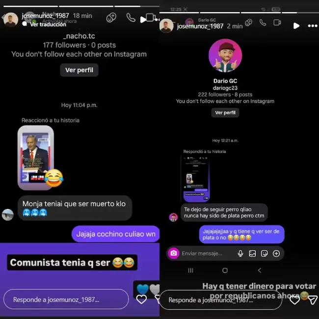 Los mensajes que recibió José Luis Muñoz tras mostrar su apoyo a José Antonio Kast. | Foto: Captura.